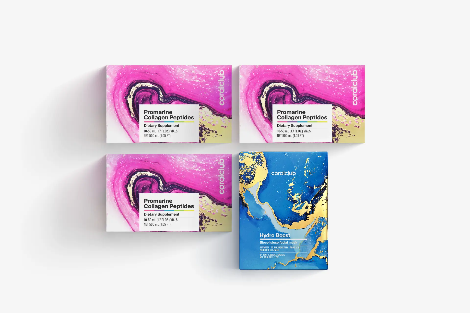 Набор Промарин Пептиды Коллагена (курс на 1 месяц) & маски для лица биоцеллюлозные HydroBoost (5 саше)